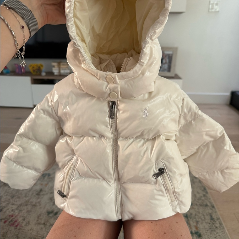 Ralph Lauren White Cream Puffer Jacket with Hood